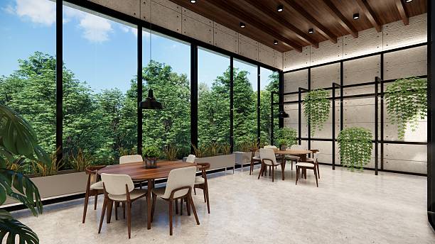 istock Modern Open Plan Office Space With Tables, Office Chairs, Creeper Plants And Manager Room. 2245990774