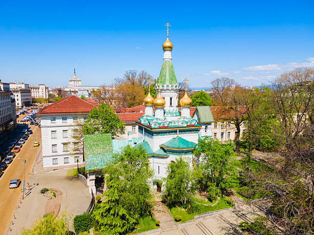 istock Russian Church aerial panoramic view in Sofia 2245993496