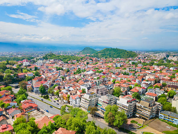 istock Plovdiv city centre aerial panoramic view in Bulgaria 2245993586