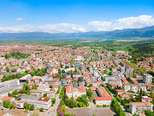 istock Kazanlak city centre aerial panoramic view in Bulgaria 2245993636