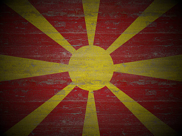 Old wooden North Macedonia flag background. 3d illustration.