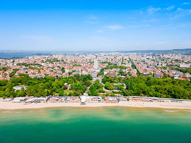 istock Varna city beach, seaside park aerial panoramic view, Bulgaria 2245997080