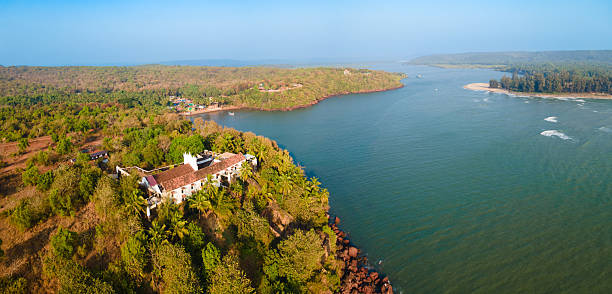 Fort Tiracol aerial panoramic view. Fort Tiracol is a portuguese fort near the village of Tiracol in the North Goa in India.