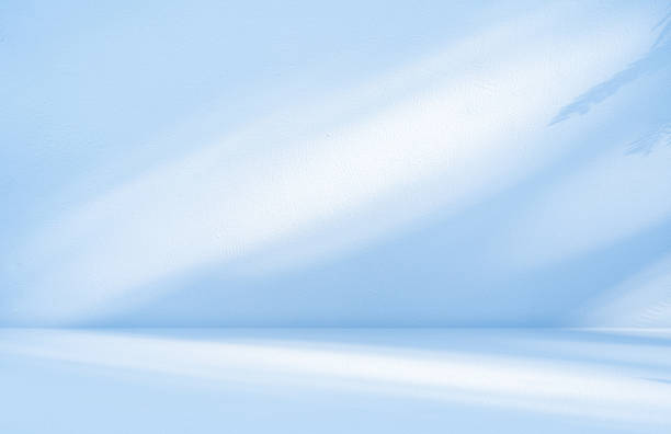 istock Blue wall room studio pastel with shadow light leaves on concrete and floor product presentation. Sunlight effect shadow. Minimal winter backdrop. Cosmetic, beauty and fashion showroom 2246001174