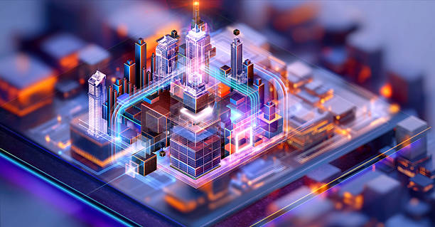 istock Smart cyber city technology, 3D hub. Urban planning, digital high-tech infrastructure 2246003613