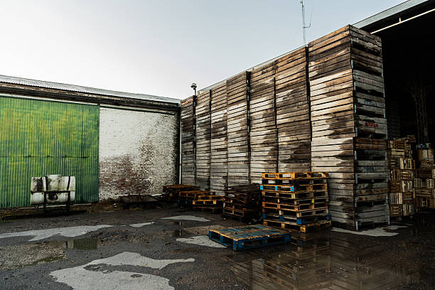 Pallets stacked in a factory