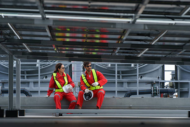 Engineers is checking the industry cooling tower air conditioner is water cooling tower air chiller HVAC of a major building or industrial facility