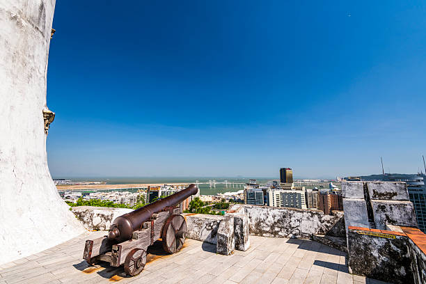 Macau- September 22, 2019: Building view of the Guia Fortress and Lighthouse in Macau, is a 17th-century Portuguese colonial military fortress and is one of the UNESCO World Heritage sites.