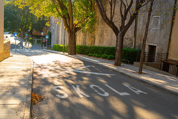 istock Street with School Marking in Senj 2246009307