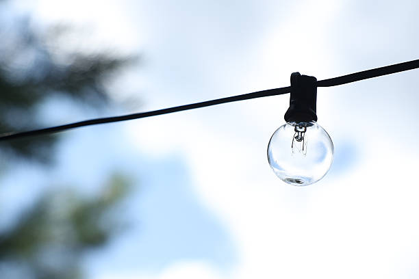 istock Outdoor string light with blue sky background, cozy summer atmosphere 2246012992