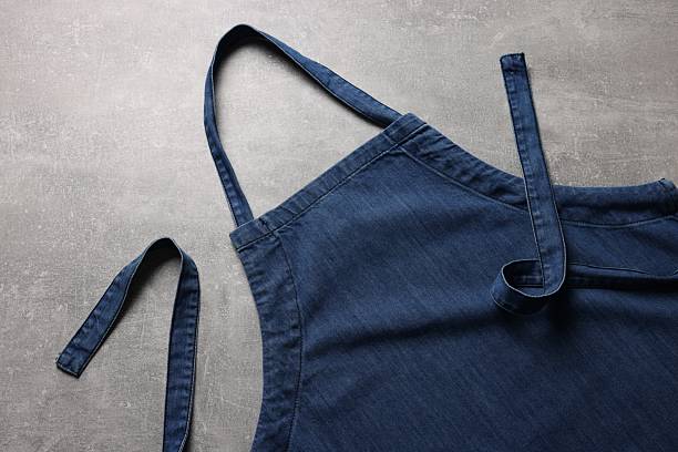 istock Stylish blue apron on grey table, top view. Mockup for design 2246016182