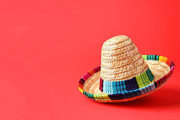 istock One Mexican sombrero hat on red background. Space for text 2246016397