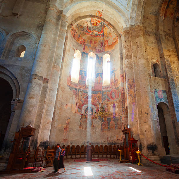 Akhmeta, Georgia - September 03, 2021: Alaverdi Monastery interior, near Akhmeta in Kakheti. Kakheti is a region in eastern Georgia with Telavi as its capital.