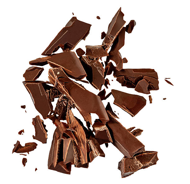 istock Isolated Chocolate bar pieces falling on white background. High-Quality Milk Chocolate explosion crumbs and shavings  Top view. Flat lay  2246020861