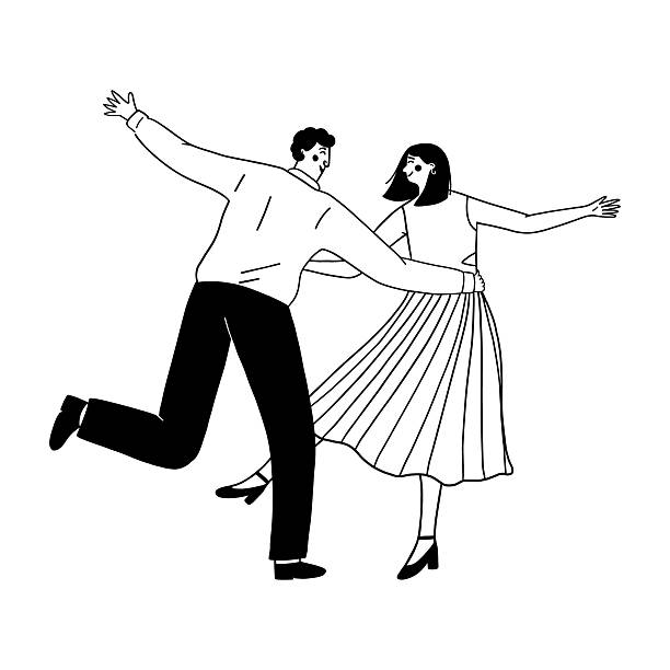 istock Couple dancing together with arms wide open vector illustration for celebration and happy movement. 2246022219