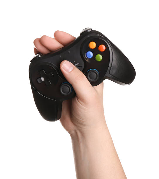istock Woman holding wireless game controller on white background, closeup 2246023814