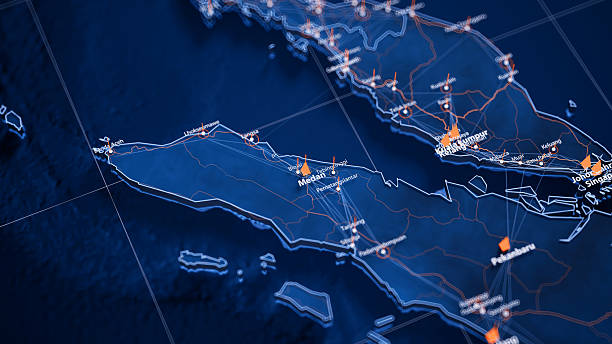 istock Medan map big data visualization. Futuristic map infographic of city in Indonesia. Visual map data complexity in modern blue and orange colors 2246024378