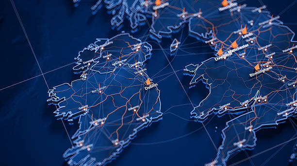 istock Dublin map big data visualization. Futuristic map infographic of city in Ireland. Visual map data complexity in modern blue and orange colors 2246024589