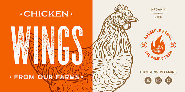 Label, sticker, tag. Chicken, farm hen sketch. Hand drawn sketch. Meat tag, food label template. Vintage retro print, black white rooster chicken, hen drawing. Vector Illustration