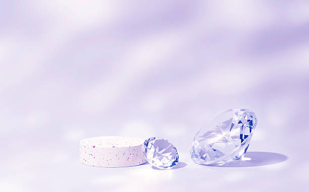 istock Luxury diamond product display with gemstones and a white pedestal on a soft pastel background. Elegant jewelry scene ideal for premium branding, advertising and ecommerce mockups. 2246029335