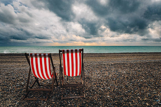 coastal scenery including lots of beach chairs around Wilhelmshaven in Northern Germany