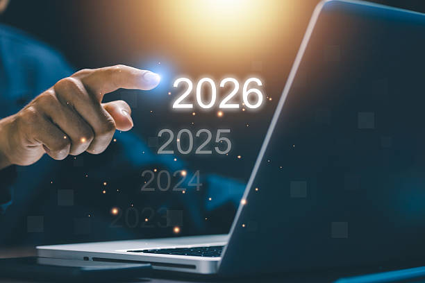 istock Businessman touching digital interface showing 2026 with previous years fading. Concept of future vision, innovation, and technology progress for business transformation and planning. 2246038098