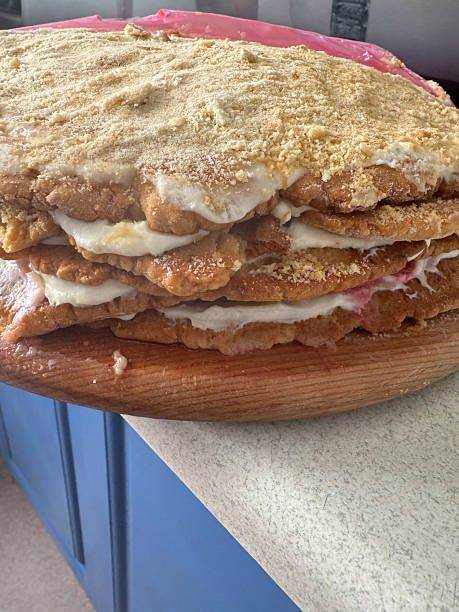Homemade Layer Cake with Cream and Crumbs