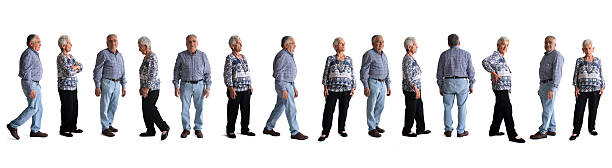 istock line of various pose of same senior couple on white background 2246051759