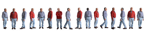 istock line of a group of same senior men standing on white background 2246051780