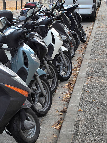 istock group of motorcycles parked in a city 2246055488