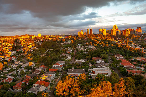 Upperclass neighborhood of Alphaville with their residential houses with the city of Barueri in the background, Sao Paulo