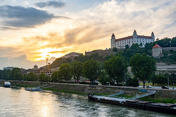 Bratislava, Slovakia: February 18, 2017 - Bratislava Castle on the hill above town of Bratislava in Slovakia.