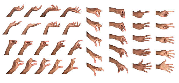 istock Hand gesture set. Dark-skinned male showing finger poses for counting, grasp and hold, presenting 2246062601