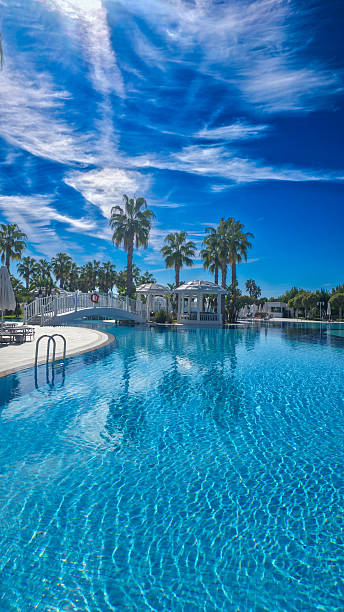 Low angle view at large swimming pool in a resort