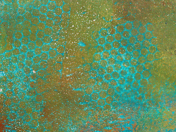 Close-up of abstract 3D shapes interacting with flowing metal