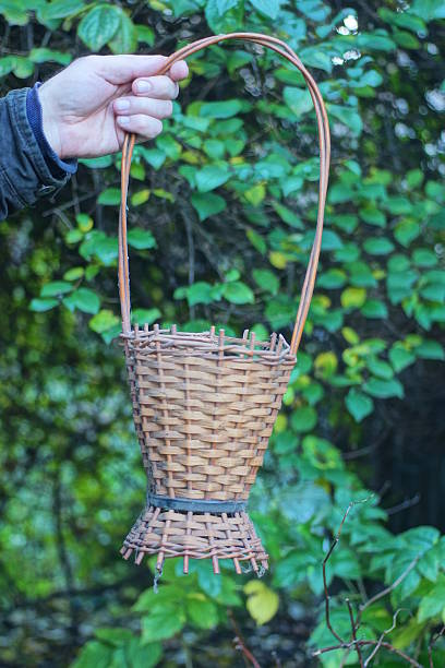 istock A man hand holds one brown old wicker basket 2246082472