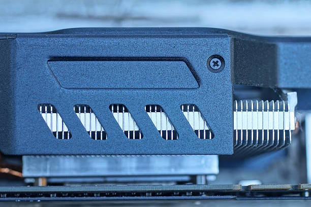 part of one video card from the black metal panel above the fan