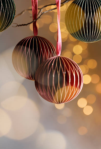 Christmas paper handmade decoration, green and red  baubles