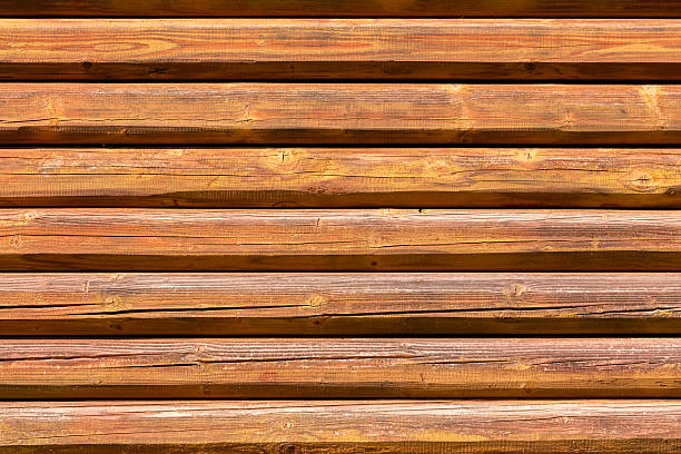 New Horizontal Wooden Log Wall With Natural Knots and Grain Patterns