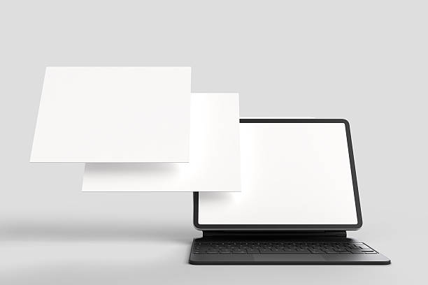 istock 3D realistic tablet and pencil on smart keyboard mockup with floating blank screen on background. Perfect for presentation, interface, UI, UX showcase, digital product display, website or application 2246104953
