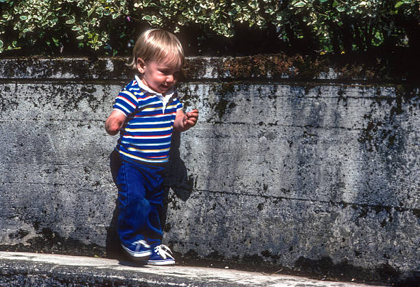 Victoria BC - Small Boy Walks on Curb - 1989