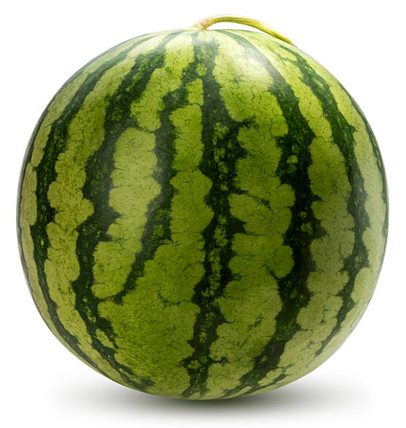 Giant Watermelon isolated on white background, Giant Seedless Watermelon isolated on white with clipping path, High resolution focus stacking photography.