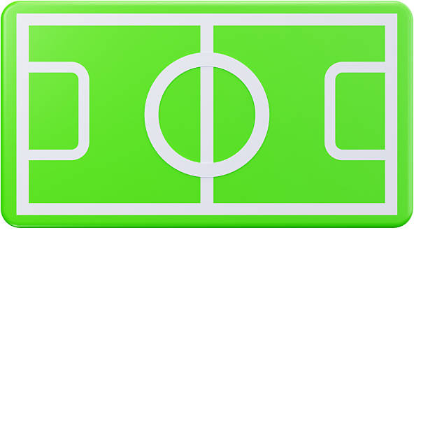 3D top-view green football field icon showing pitch layout and markings, ideal for strategy and sports content
