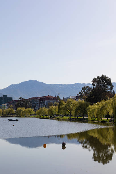 istock Tranquil lake with trees and mountain reflections on a sunny day 2246116458