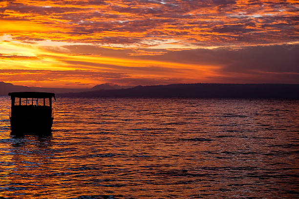 Sunset at El Carrizal dam, a place to practice various water sports. Rivadavia, Mendoza, Argentina.