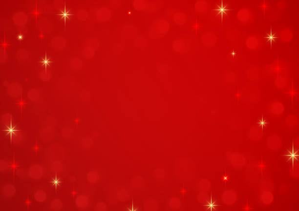 Red sparkling Christmas blurry lights frame background vector art illustration