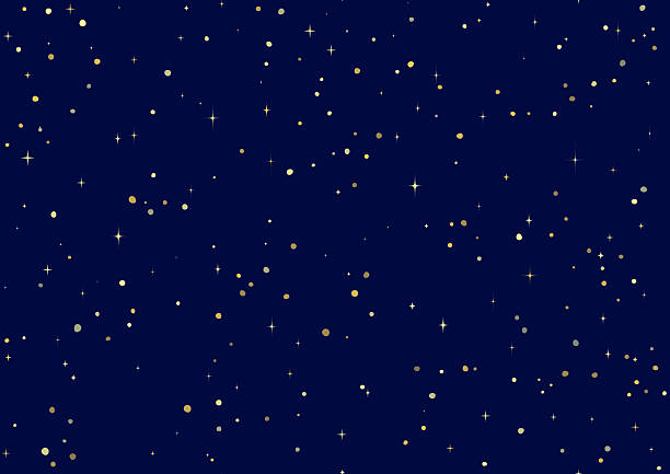 Seamless glittering golden vector stars pattern on dark blue background