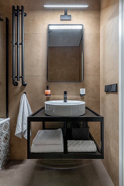 istock Minimalist Bathroom Interior with Modern Sink and Mirror 2246122632