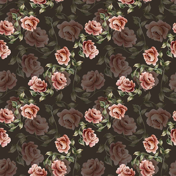 istock Rose flower seamless pattern on dark background Dusty pink garden Victorian Watercolor hand painted floral illustration 2246122939