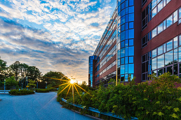 A still image of a modern building in Zurich, Switzerland on a sunny Summer day.